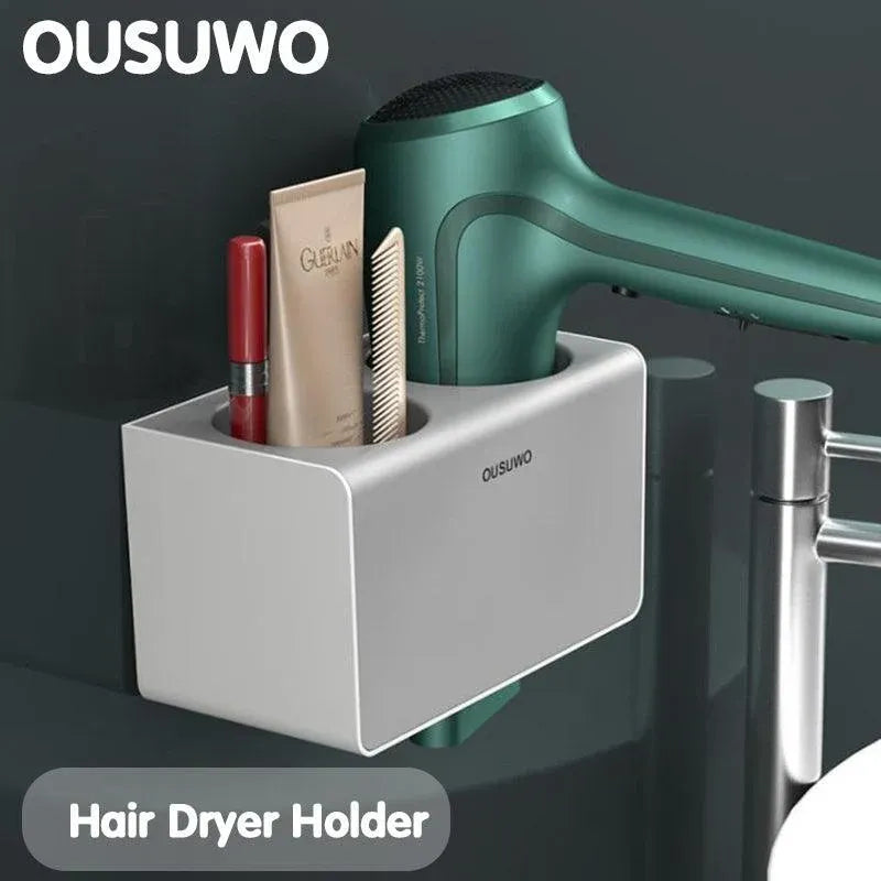 Adhesive Hair Dryer Holder and Bathroom Organiser